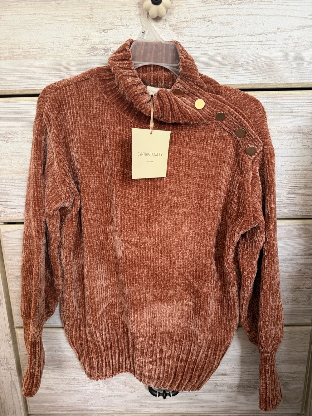 Cynthia Rowley Rust Chenille Turtleneck Sweater with Shoulder Buttons